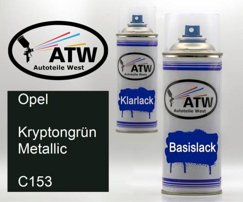 Opel, Kryptongrün Metallic, C153: 400ml Sprühdose + 400ml Klarlack - Set, von ATW Autoteile West.